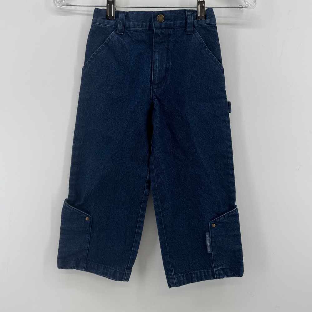 Big Country‎ Kids Dark Wash Denim Carpenter Pants Blue Elastic Back Size 3T